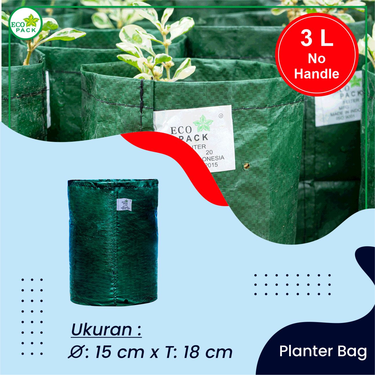 Eco Pack Planter Bag 3 Liters Green HDPE No Handle